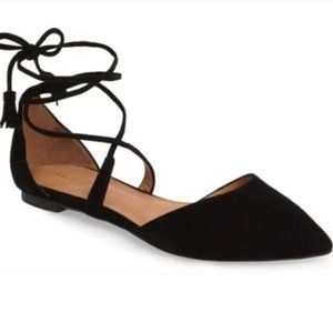 Halogen Oliver Ankle Wrap Flat in Black Suede